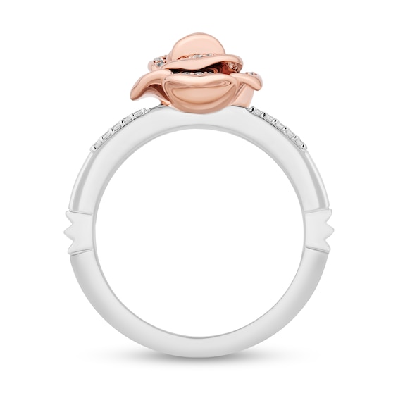 Enchanted Disney Belle 1/4 CT. T.w. Diamond Rose Orbit Split Shank Ring in Sterling Silver and 10K Rose Gold - Size 7