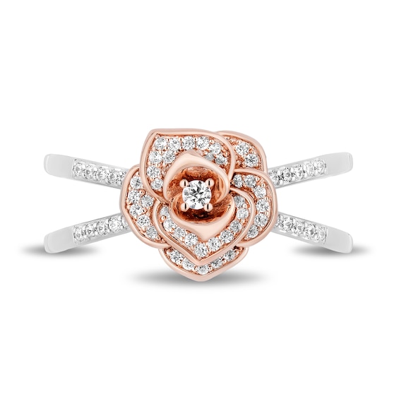 Enchanted Disney Belle 1/4 CT. T.w. Diamond Rose Orbit Split Shank Ring in Sterling Silver and 10K Rose Gold - Size 7