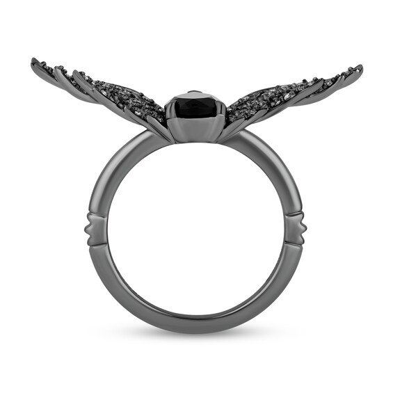 Enchanted Disney Villains Maleficent Pear-Shaped Onyx and 1/4 CT. T.w. Diamond Wings Ring in Sterling Silver - Size 7
