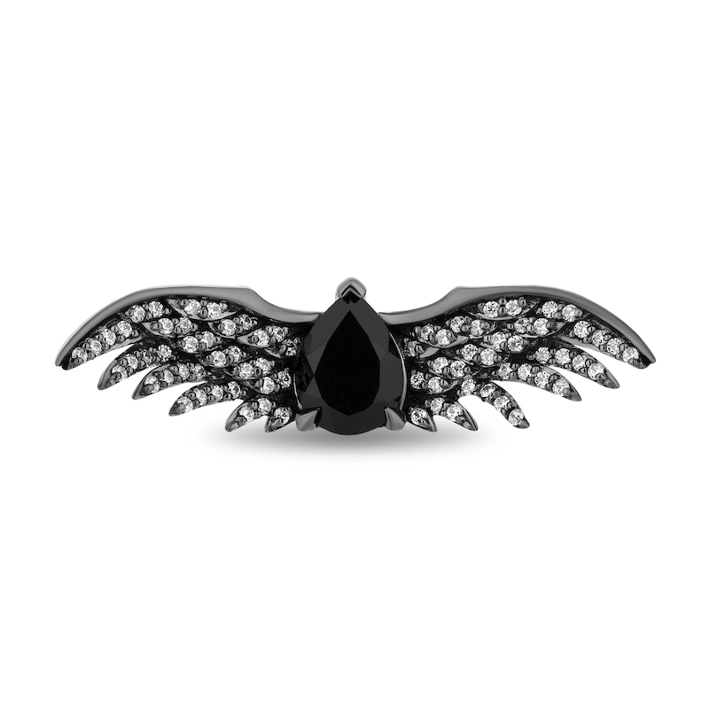 Main Image 4 of Enchanted Disney Villains Maleficent Pear-Shaped Onyx and 1/4 CT. T.W. Diamond Wings Ring in Sterling Silver - Size 7