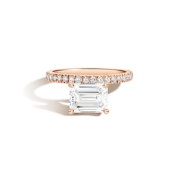 Zales x SHAHLA 2-1/5 CT. T.W. Certified Emerald-Cut Lab-Grown Diamond Cantilever Pavé Engagement Ring in 14K Rose Gold