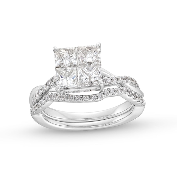 2 CT. T.w. Quad Princess-Cut Diamond Twist Bridal Set in 14K White Gold