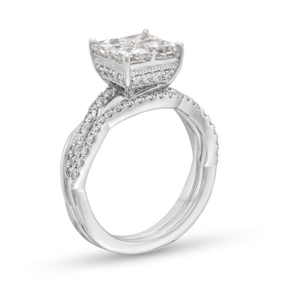 2 CT. T.w. Quad Princess-Cut Diamond Twist Bridal Set in 14K White Gold