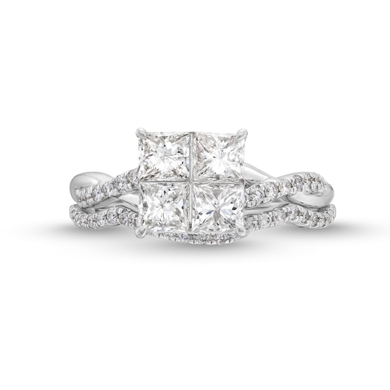 2 CT. T.w. Quad Princess-Cut Diamond Twist Bridal Set in 14K White Gold