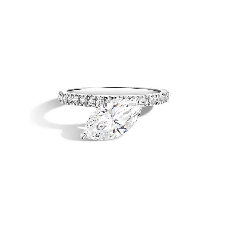 Main Image 1 of Zales x SHAHLA 2-1/5 CT. T.W. Certified Marquise Lab-Grown Diamond Cantilever Pavé Engagement Ring in 14K White Gold
