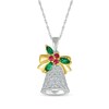Thumbnail Image 1 of White Lab-Created Sapphire, Lab-Created Ruby and Lab-Created Emerald Bell Pendant in Sterling Silver and 10K Gold
