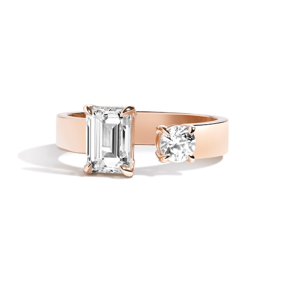 Zales x Shahla 1-5/8 CT. T.w. Certified Lab-Grown Diamond Gap Toi et Moi Engagement Ring in 14K Rose Gold (F/Vs2)