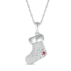 Thumbnail Image 1 of White Lab-Created Sapphire and Lab-Created Ruby Christmas Stocking Pendant in Sterling Silver