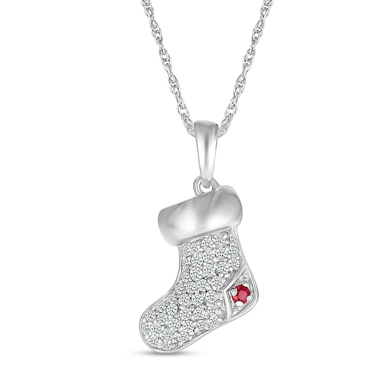 Main Image 1 of White Lab-Created Sapphire and Lab-Created Ruby Christmas Stocking Pendant in Sterling Silver