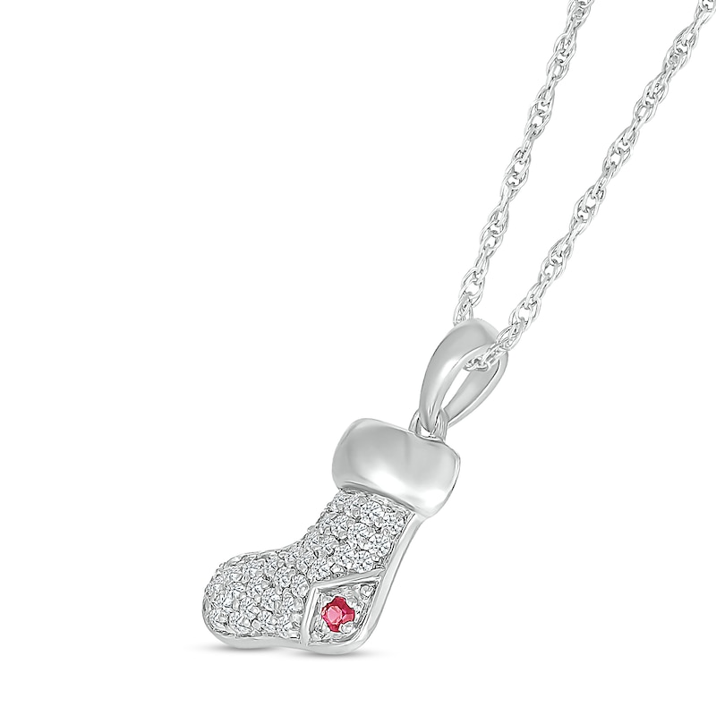 Main Image 2 of White Lab-Created Sapphire and Lab-Created Ruby Christmas Stocking Pendant in Sterling Silver