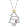 Thumbnail Image 1 of White Lab-Created Sapphire and Pink Lab-Created Sapphire Christmas Tree Pendant in Sterling Silver and 10K Gold