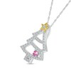 Thumbnail Image 2 of White Lab-Created Sapphire and Pink Lab-Created Sapphire Christmas Tree Pendant in Sterling Silver and 10K Gold