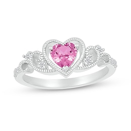 Pink Lab-Created Sapphire and White Lab-Created Sapphire Heart Ring in Sterling Silver