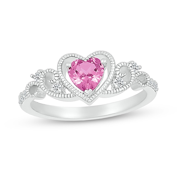 Pink Lab-Created Sapphire and White Lab-Created Sapphire Heart Ring in Sterling Silver