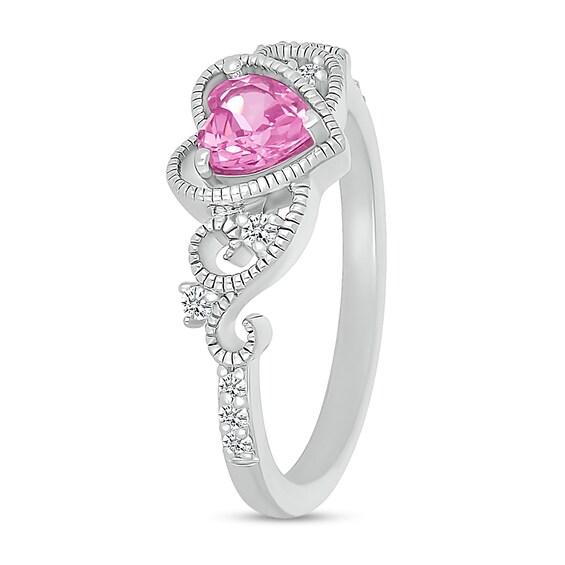 Pink Lab-Created Sapphire and White Lab-Created Sapphire Heart Ring in Sterling Silver