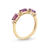 Thumbnail Image 2 of Sideways Emerald-Cut Amethyst and 1/15 CT. T.W. Diamond Alternating Three Stone Ring in 10K Gold