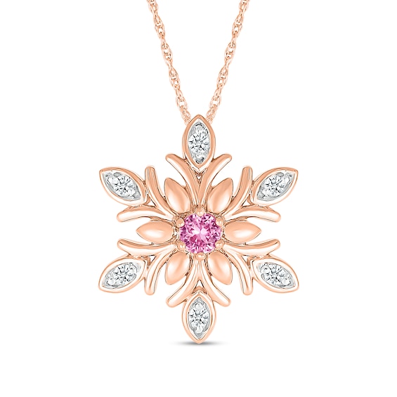 White Lab-Created Sapphire and Pink Lab-Created Sapphire Snowflake Pendant in 10K Rose Gold