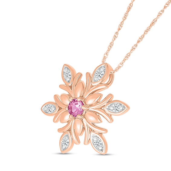 White Lab-Created Sapphire and Pink Lab-Created Sapphire Snowflake Pendant in 10K Rose Gold