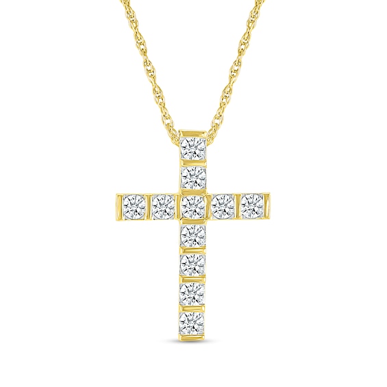 White Lab-Created Sapphire Cross Pendant in 10K Gold