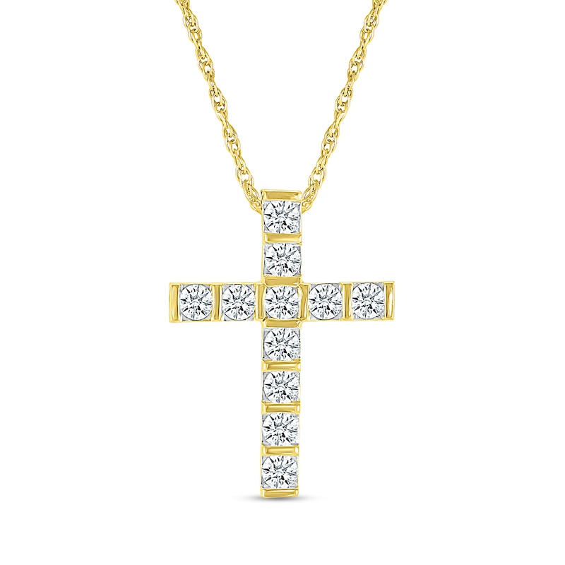 Main Image 1 of White Lab-Created Sapphire Cross Pendant in 10K Gold