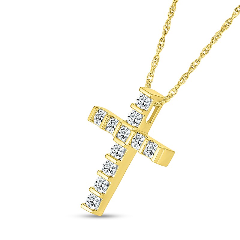 Main Image 2 of White Lab-Created Sapphire Cross Pendant in 10K Gold