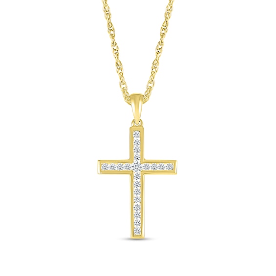 White Lab-Created Sapphire Cross Pendant in 10K Gold