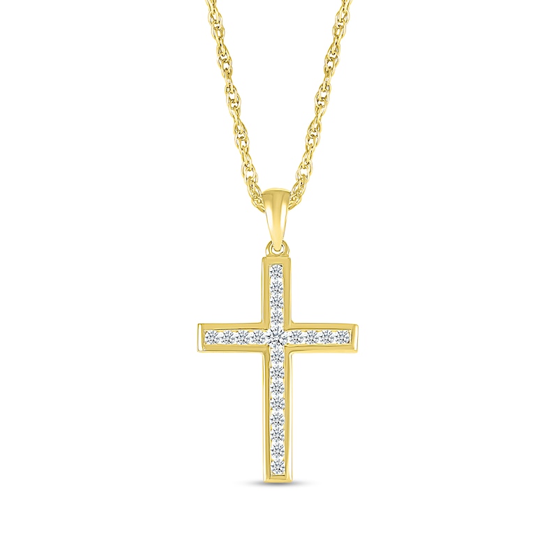 Main Image 1 of White Lab-Created Sapphire Cross Pendant in 10K Gold
