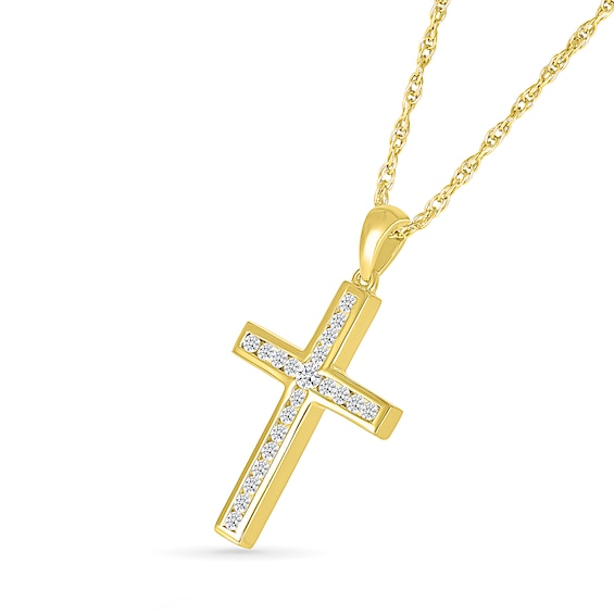 White Lab-Created Sapphire Cross Pendant in 10K Gold