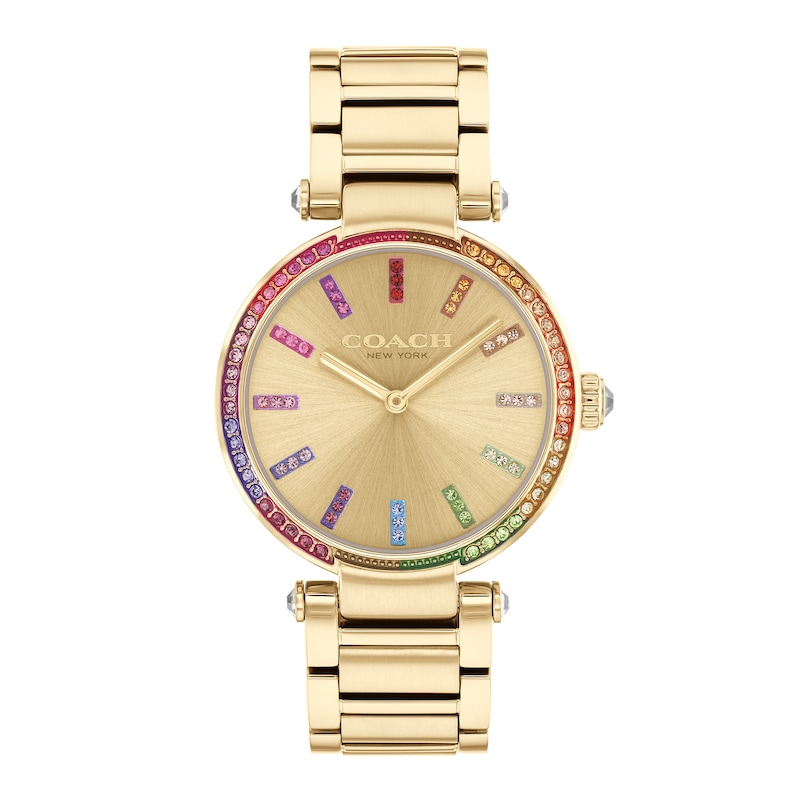 Ladies' Coach Cary Multi-Colored Rainbow Crystal Accent Gold-Tone IP Watch with Gold-Tone Dial (Model: 14504271)