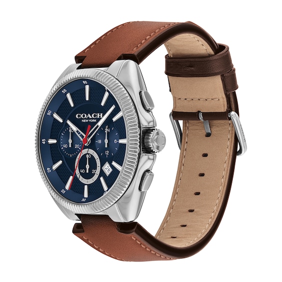 Men's Coach Jackson Chronograph Brown Leather Strap Watch with Blue Dial (Model: 14602683)