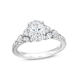 2 CT. T.W. Certified Oval Lab-Grown Diamond Leaf-Sides Engagement Ring in 14K White Gold (F/VS2)