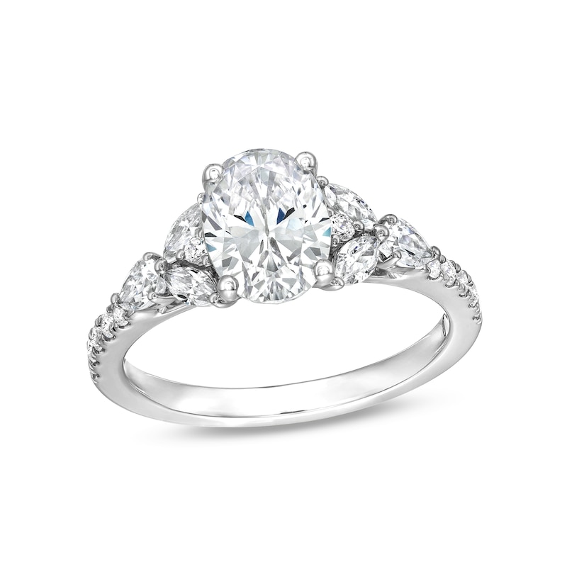 Main Image 1 of 2 CT. T.W. Certified Oval Lab-Grown Diamond Leaf-Sides Engagement Ring in 14K White Gold (F/VS2)