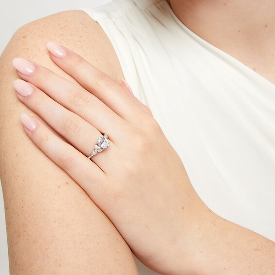 2 CT. T.w. Certified Oval Lab-Grown Diamond Leaf-Sides Engagement Ring in 14K White Gold (F/Vs2)