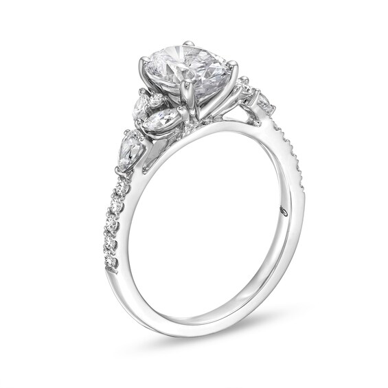 2 CT. T.w. Certified Oval Lab-Grown Diamond Leaf-Sides Engagement Ring in 14K White Gold (F/Vs2)