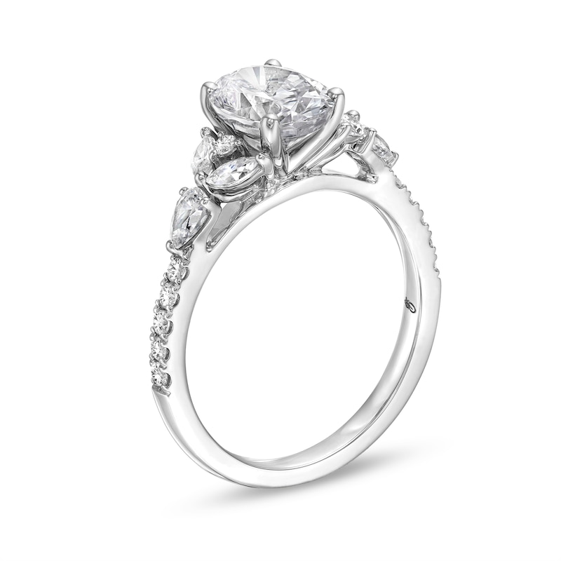 Main Image 3 of 2 CT. T.W. Certified Oval Lab-Grown Diamond Leaf-Sides Engagement Ring in 14K White Gold (F/VS2)