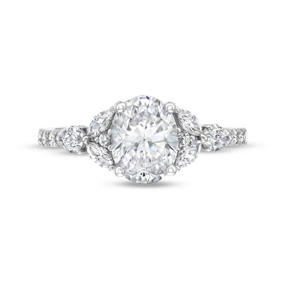 2 CT. T.w. Certified Oval Lab-Grown Diamond Leaf-Sides Engagement Ring in 14K White Gold (F/Vs2)