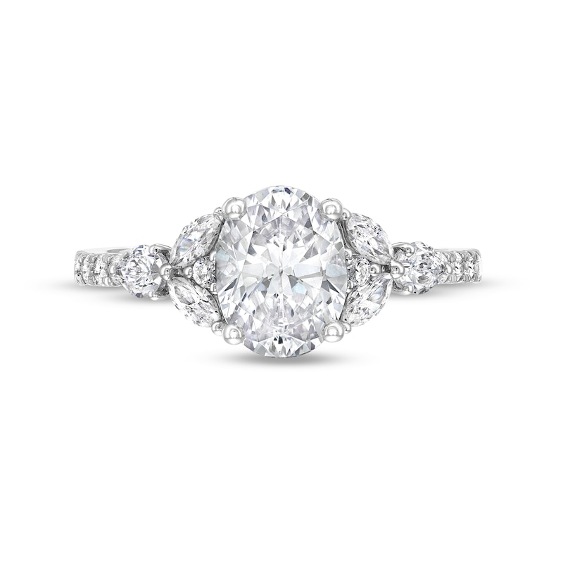 Main Image 4 of 2 CT. T.W. Certified Oval Lab-Grown Diamond Leaf-Sides Engagement Ring in 14K White Gold (F/VS2)