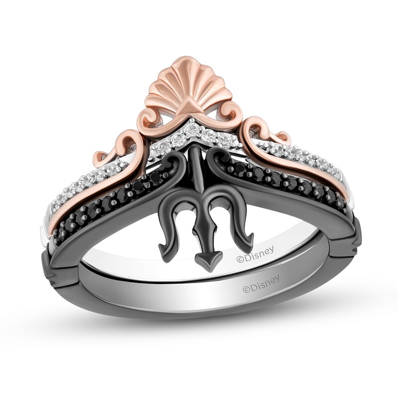 Main Image 1 of Enchanted Disney 1/5 CT. T.W. Diamond Tiara and Trident Two Piece Ring Set in Sterling Silver and 10K Rose Gold