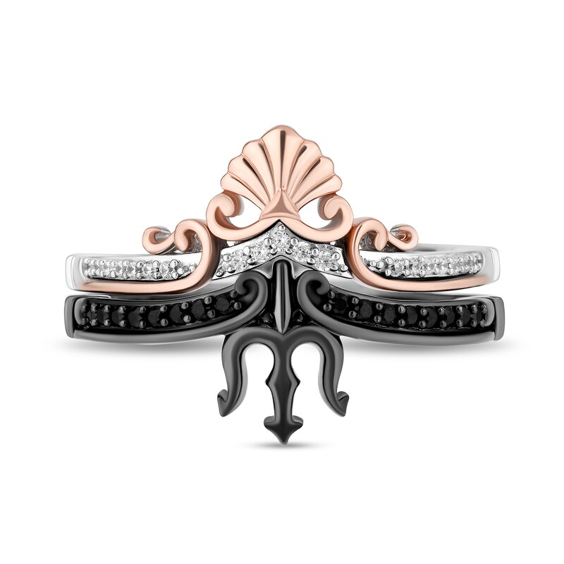 Main Image 3 of Enchanted Disney 1/5 CT. T.W. Diamond Tiara and Trident Two Piece Ring Set in Sterling Silver and 10K Rose Gold