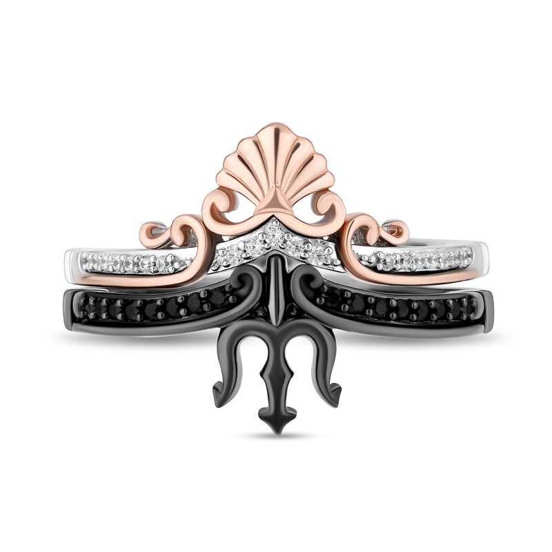 Enchanted Disney 1/5 CT. T.W. Diamond Tiara and Trident Two Piece Ring Set in Sterling Silver and 10K Rose Gold