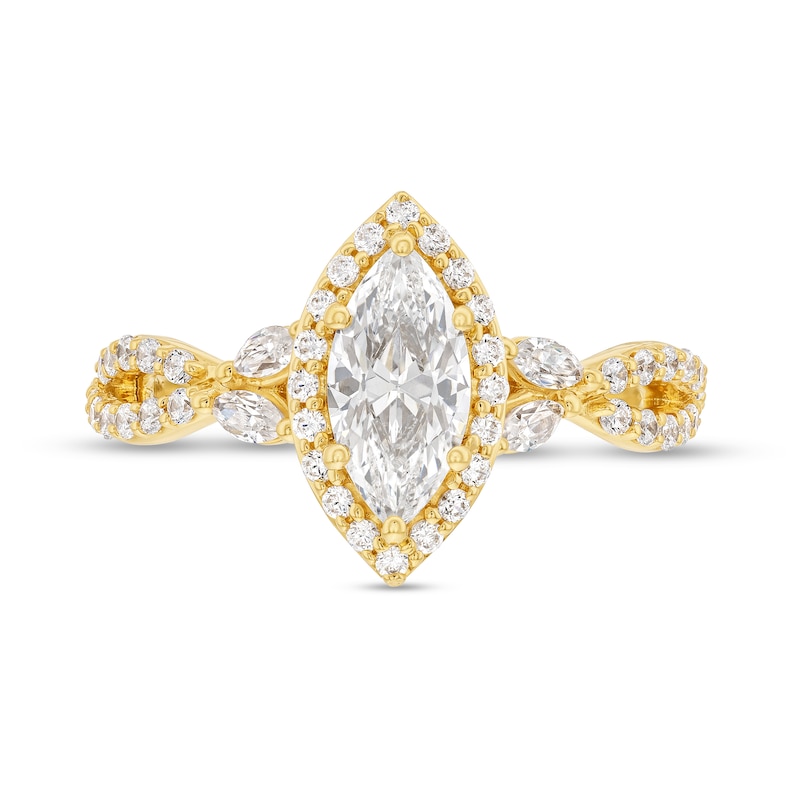 Main Image 4 of 1-1/2 CT. T.W. Marquise Diamond Frame Twist Shank Engagement Ring in 14K Gold