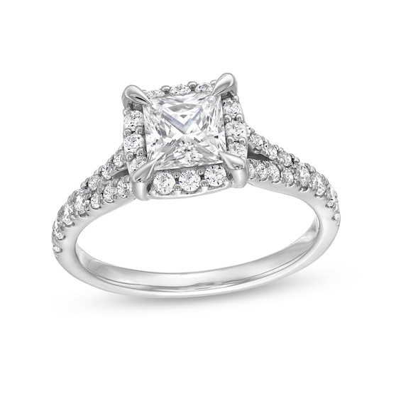 1-1/2 CT. T.w. Princess-Cut Diamond Frame Split Shank Engagement Ring in 14K White Gold