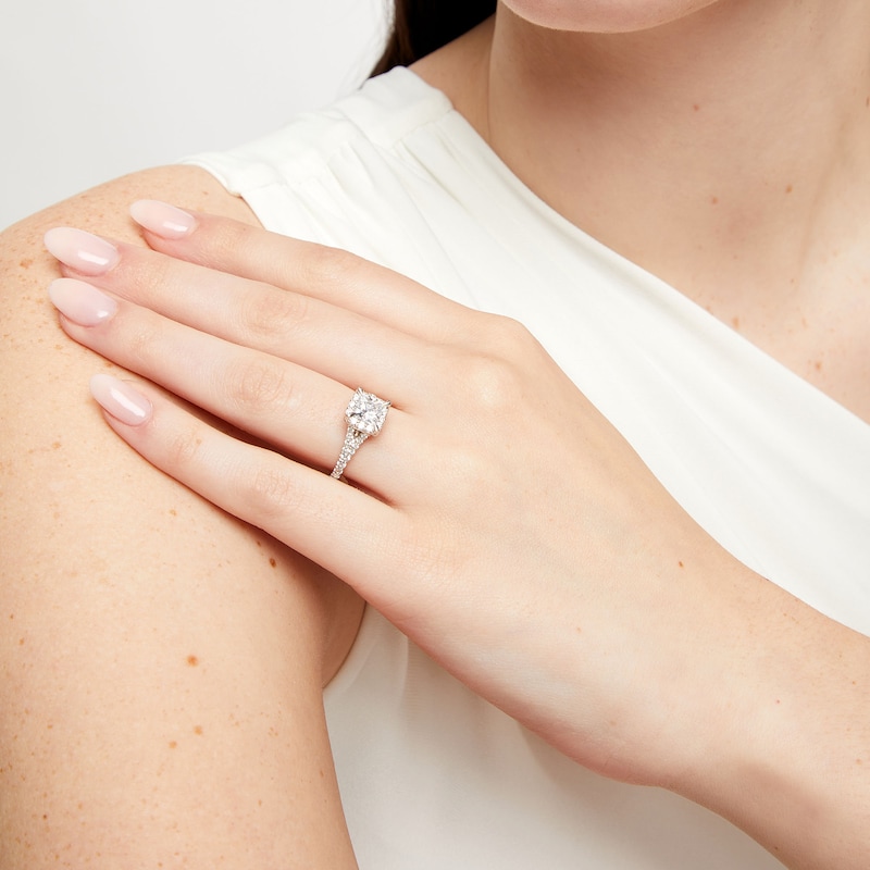 Main Image 2 of 1-1/2 CT. T.W. Princess-Cut Diamond Frame Split Shank Engagement Ring in 14K White Gold