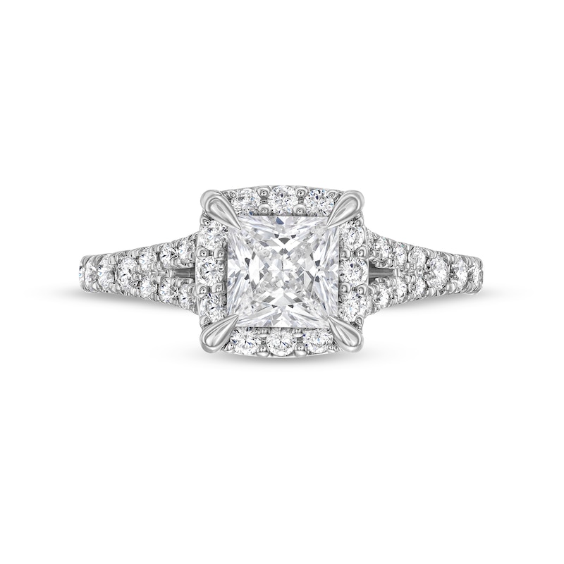 Main Image 4 of 1-1/2 CT. T.W. Princess-Cut Diamond Frame Split Shank Engagement Ring in 14K White Gold