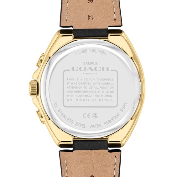 Men's Coach Jackson Gold-Tone IP Black Leather Strap Chronograph Watch with Black Dial (Model: 14602684)