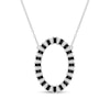 Thumbnail Image 1 of Black Spinel and White Lab-Created Sapphire Open Oval Frame Necklace in Sterling Silver