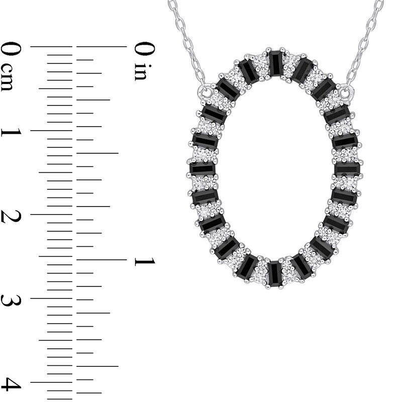 Main Image 2 of Black Spinel and White Lab-Created Sapphire Open Oval Frame Necklace in Sterling Silver