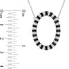 Thumbnail Image 3 of Black Spinel and White Lab-Created Sapphire Open Oval Frame Necklace in Sterling Silver