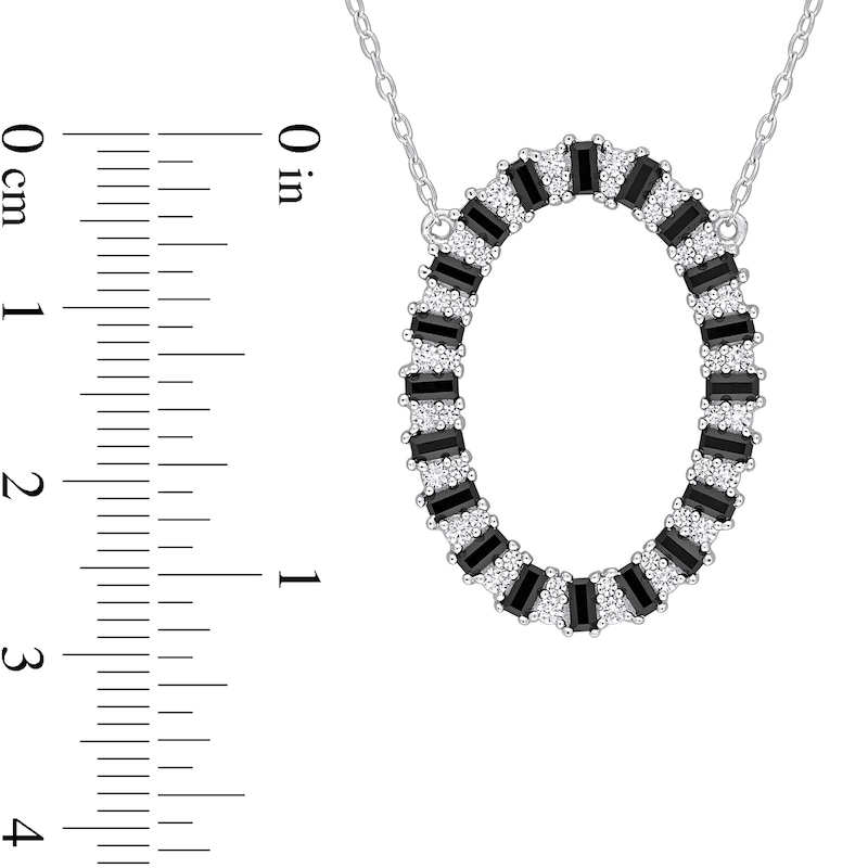 Main Image 3 of Black Spinel and White Lab-Created Sapphire Open Oval Frame Necklace in Sterling Silver
