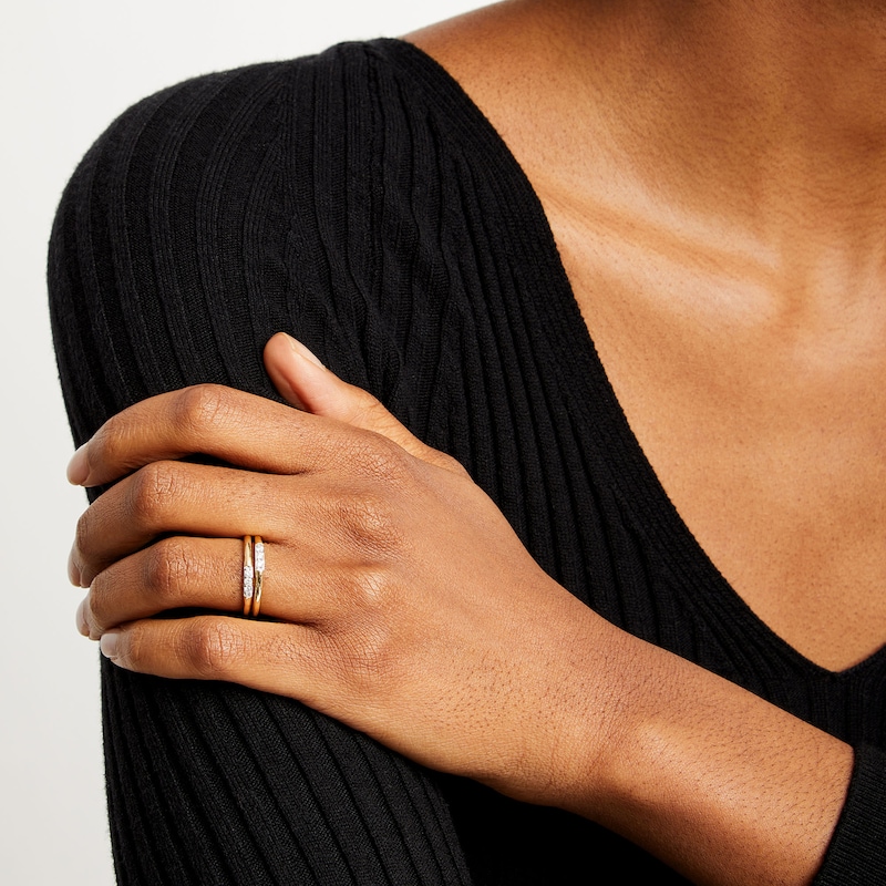 Main Image 2 of 1/6 CT. T.W. Diamond Double Row Open Shank Ring in 10K Gold - Size 7